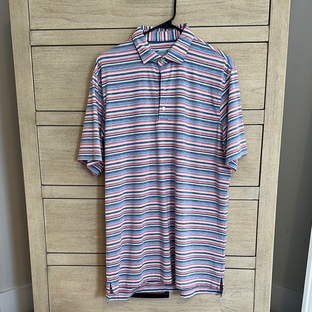 johnnie-O Blue and Red Striped Polo Shirt Casual
